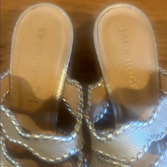 Jack Rogers Logan Mid Heels Metallic Whipstitch Block Heels Shoes - Picture 4 of 9